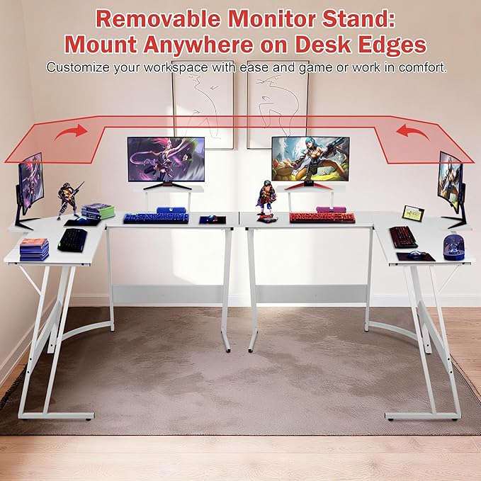 Bigacc L Shaped Gaming Desk 50 Corner Desk Spacious Dual Tops P2 Particleboard Metal Z-Legs Adjustable Non-Slip Pads Scratch/Waterproof Multi-Use Home Office/Game Room/Dorm