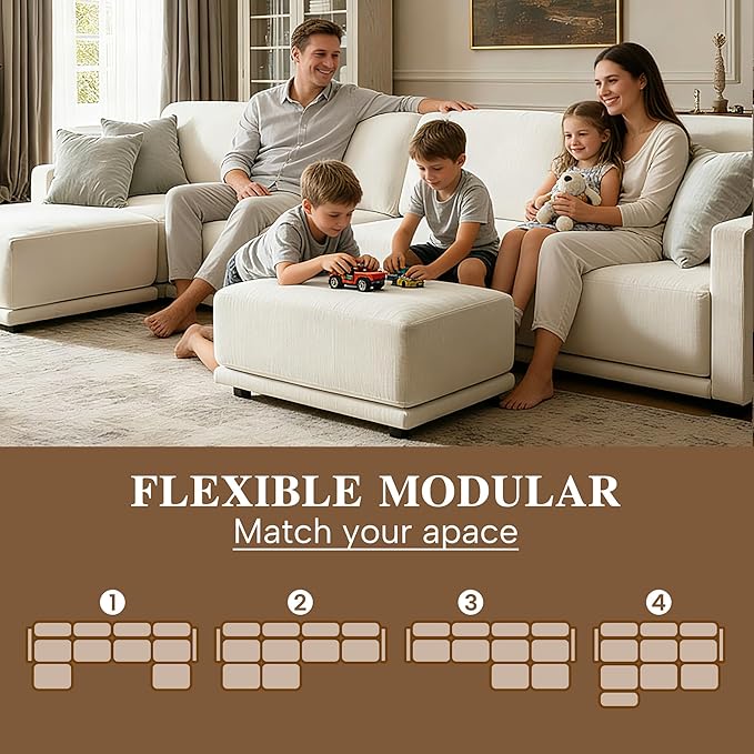 146 Modular Sectional Couches for Living Room U-Shaped Modern Sofa with Ottomans 6-Piece Chenille Sofa Set for Home Furniture Beige