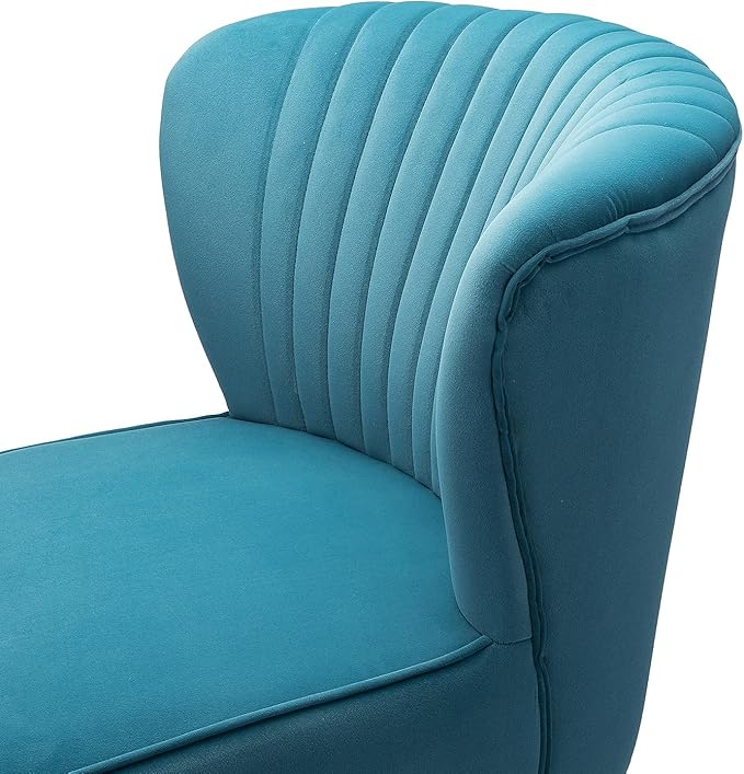 Tina's Home Velvet Armless Accent Chair Upholstered Modern Small Side Chair with Golden Legs Comfy Cute Wingback Slipper Chair for Living Room Study Beauty Room Thickly Padded(Blue)