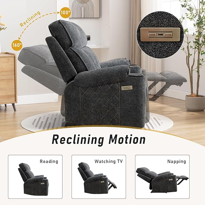 Electric Recliner Chair Set of 2 Soft Fabric Power Recliners with Metal Cup Holders Single Overstuffed Heavy Duty Reclining Sofa Chairs for Living Room Bedroom Dark Grey