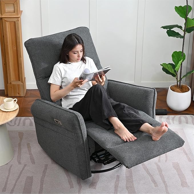 270° Power Swivel Rocker Recliner Chair for Adults – Electric Reclining Small Sofa Chair with Smooth Rocking &amp Rotation Comfortable Single Recliner for Living Room Bedroom (Dark Gray)