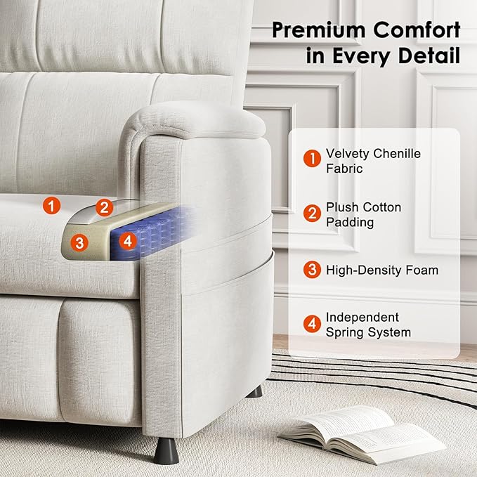 Amada Power Recliner Chair for Adults Adjustable Modern Chenille Reclining Chair with Side Pockets Remote Footrest Thick Seat Cushion for Home Theater Living Room &amp Bedroom RV