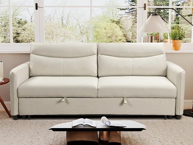 THSUPER 87'' King Size Pull Out Couch Bed Convertible King Sleeper Sofa for Small Space Comfy RV Sleeper Couch That Turns into Bed (Beige)