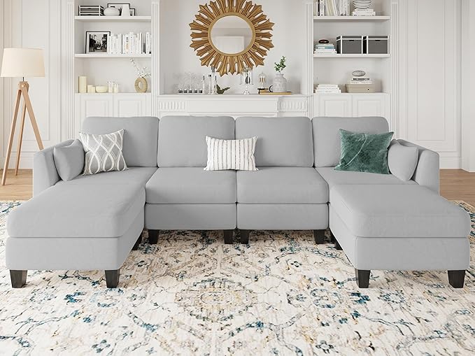Modular Sectional Sofa 6 Seaters Modular Sleeper Sofa Couch Comfy Sectionals Couches Bed Convertible Sofas with Ottomans Sectional Couches for Living Room Light Grey