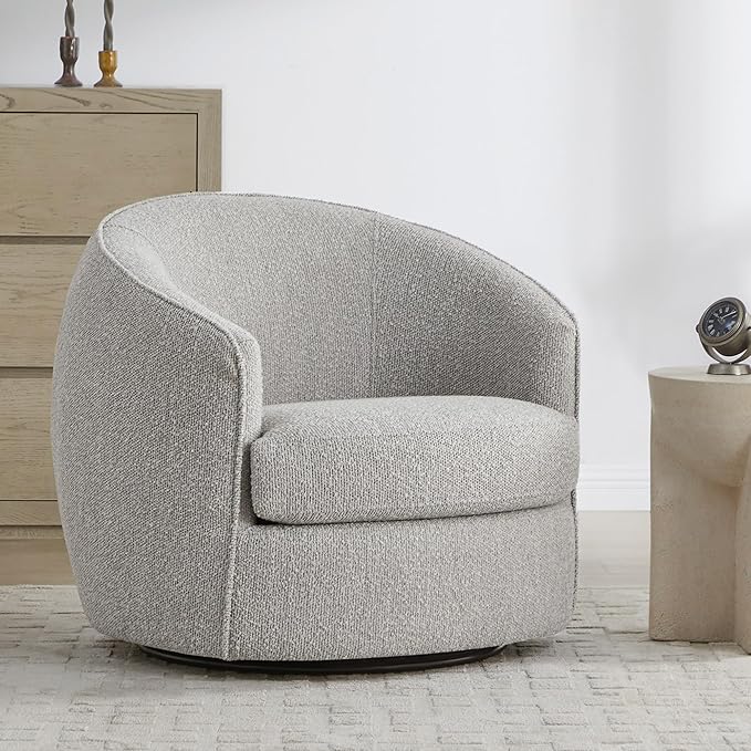 CHITA Swivel Barrel Chair Modern Comfy FSC Certified Upholstered Boucle Accent Chair for Living Room Fully Assembled Light Grey