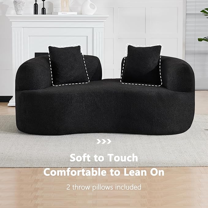 66.93 Inch Curved Loveseat Sofa with High - Density Foam Cushion Full Compression Modular 2-Seater Couch No Assembly Required for Small Spaces &amp Living Room Pure Black