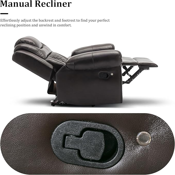 Leather Recliner Chair with Adjustable Backrest Modern Home Theater Seating with LED Light Strip for Living Room Bedroom Home TheaterRV(Brown)