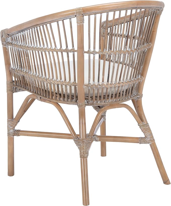 Safavieh Home Collection Olivia Grey Rattan Cushion Accent Chair White Washed/White