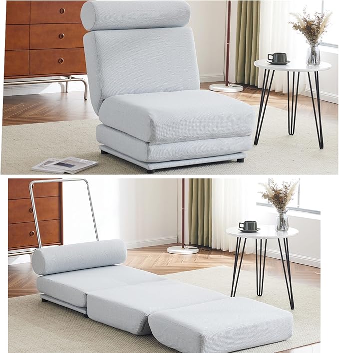 Convertible Chair Bed Sleeper Fold Out Sleeper Chair Modern Style Light Grey-Blue Perfect for Relaxing Sleeping Lounging