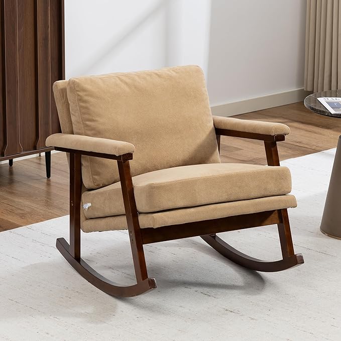 WakZero Accent Chair Comfy Rocking Nursery Armchair Glider Rocker Mid Century Modern Accent Chairs Upholstered for Living Room/Bedroom