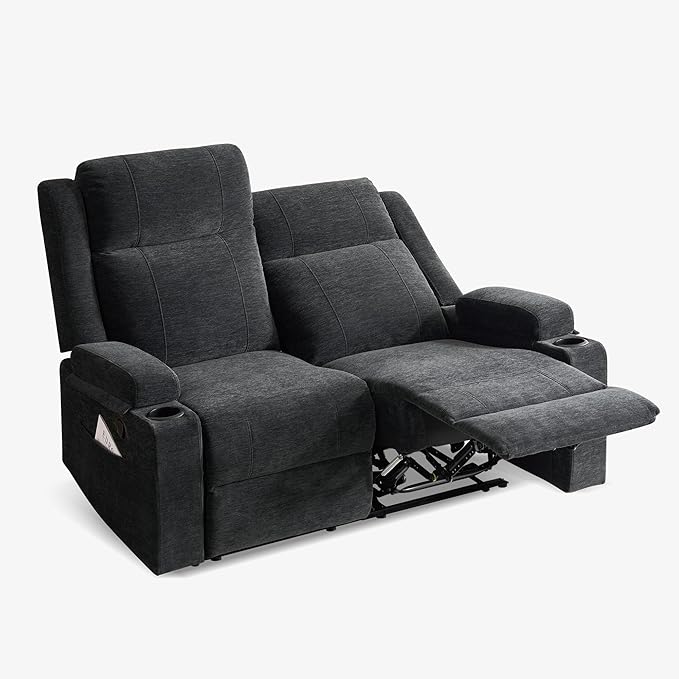 55 Manual Reclining Loveseat Sofa – Space Saving RV Couch with Cup Holders Dual Seat Reclining &amp Love Seat Design Ideal for RV Campers Motorhomes &amp Living Room