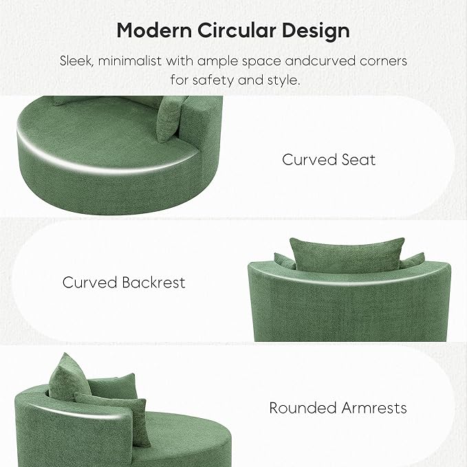 Oversized 360° Swivel Barrel Chair for Living Room Modern Comfy 56.3'' Round Boucle Reading Accent Chair with Extra Wide &amp Deep Seat Overstuffed Cushions Easy Assembly Vanilla Green