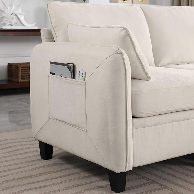 Sectional Sofa for Living Room L Shaped Chenille Fabric Couch with Storage Chaise Solid Eucalyptus Wood Frame Comfortable Cushions Modern Sectional Couch