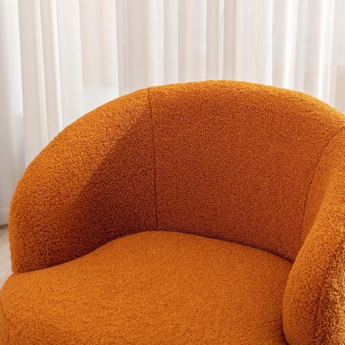 Swivel Barrel Chair Modern Style Comfy Backrest Teddy Round Swivel Chair for Living Room (Caramel)