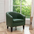 KINWELL 29 W Modern Faux Vegan Leather Barrel Chair PU Upholstered Tufted Accent Club Chairs with Nailhead Trim Small Armchair for Living Room Bedroom Apartment Lounge Nursery Green