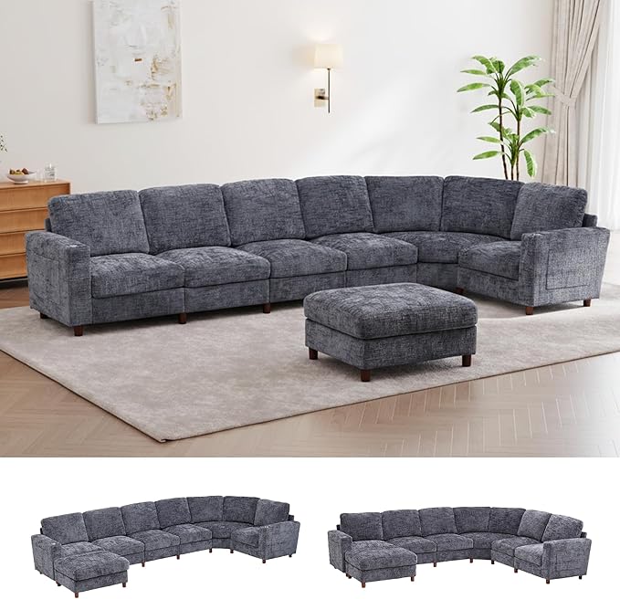 159 Inch Oversized Modular Sectional Sofa with Curved Corner Convertible U/L-Shaped Cloud Couch with Moveable SeatStorage OttomanCupholders Living Room Chenille Fabric Sofa | Breathable material