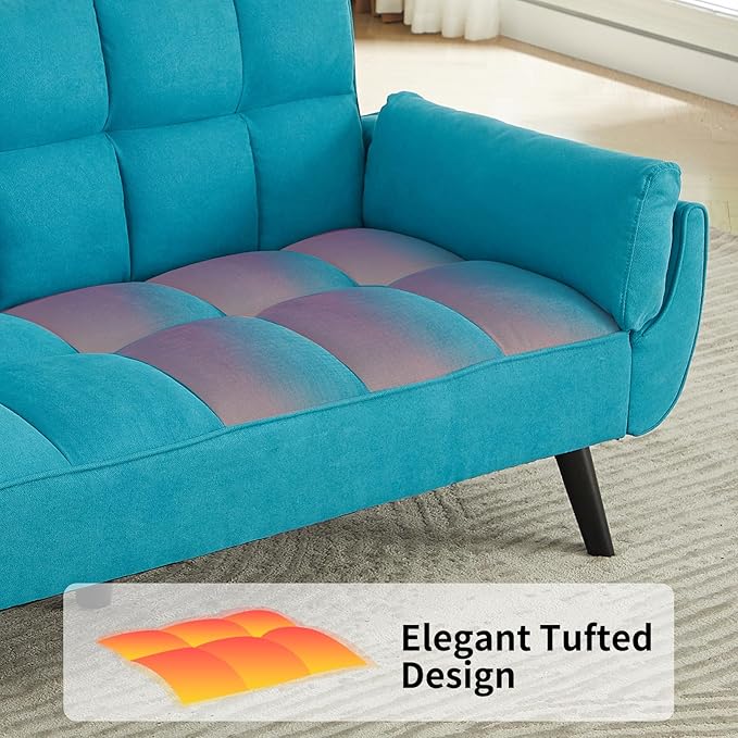 Sofa Couch for Living Room 74.8 Linen Tufted Modern Comfy Couch with Pillow-Top Armrest 3 Seater Upholstered Sofa for Small Spaces Office Apartment Blue