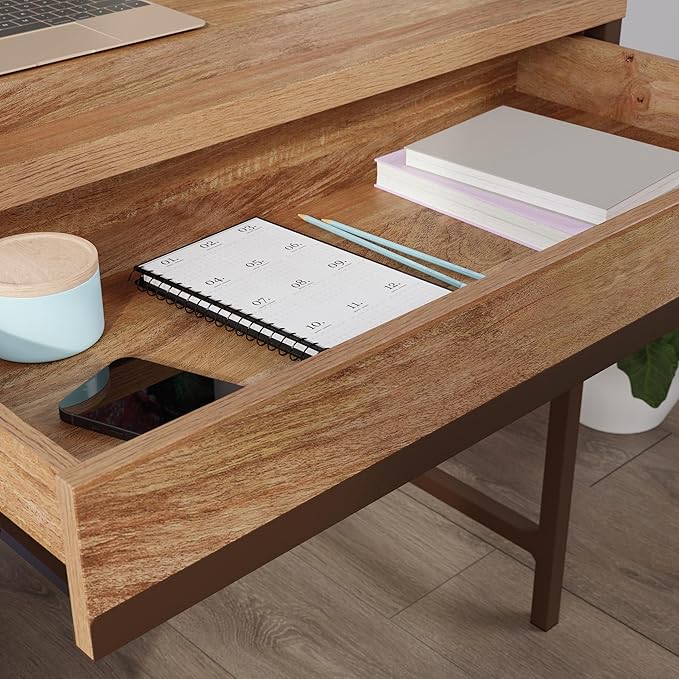Sauder Manhattan Gate Single Pedestal Desk Sindoori Mango