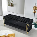 KEVINSPACE 87.4 Velvet Modern Chesterfield Tufted 3 Seater Button Sofa Mid Century with Unique Arms for Living Room Bedroom Small Space - Black