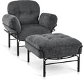 MCombo Modern Accent Chair with Ottoman Chenille Upholstered Leisure Sofa Chair for Small Space Living Room &amp Bedroom 4071 (Grey)