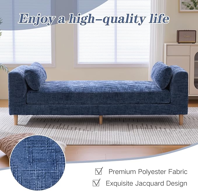 Chifee &amp Vingol 83.1 W End of Bed Bench King Size Bedroom Benches Upholstered Entryway Bench with Removable Pillows for Living Room HallwayBlue