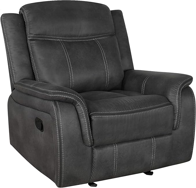 Coaster Home Furnishings - Lawrence - Leatherette Upholstered Glider Recliner Chair with Pocket Coil Cushions Padded Arms and Microfiber Upholstery - Living Room - 41-Inch - Charcoal - 603506