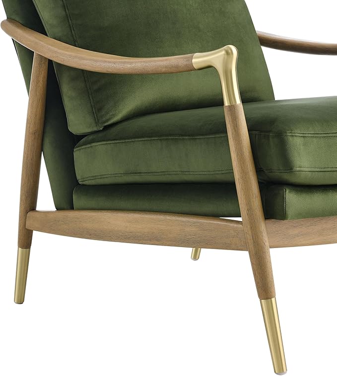 Modway Langford Stain-Resistant Performance Velvet Armchair – Mid Century Modern Velvet Chair with Wood Frame – Upholstered Accent Chair for Living Room or Bedroom