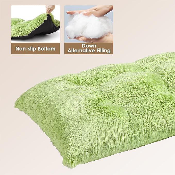 EHEYCIGA Fluffy Dog Crate Bed for Large Dogs Plush Faux Fur Crate Pad Calming Anti Anxiety Large Dog Bed Washable Soft Warm Mat with Non-Slip Bottom Green