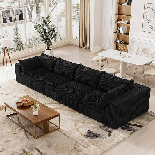 157.6 Modular Sectional Sofa Cloud Couch Modern Fluffy Boneless Couch Deep Seat Upholstered Sofa for Living Room Furniture Bedroom and Apartment (Black 4-Seater) | Plush Corduroy