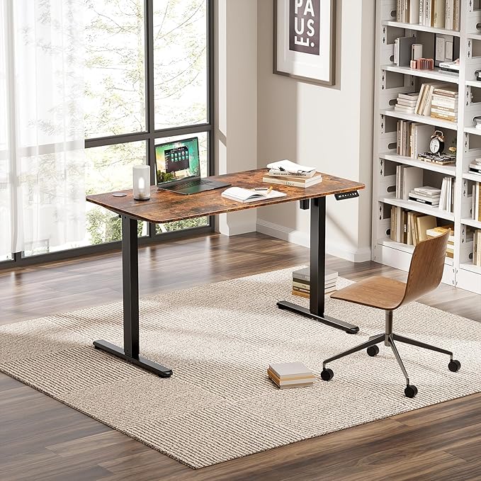 Large Electric Standing Desk 63 x 24 Inches Height Adjustable Sit Stand Computer Desk Home Office with Memory Presets (Spliced DesktopBrown)