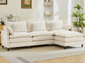 DRMBOOK 110.6'' L Shaped Modular Sectional Cloud Couch Comfy Upholstered 3 Seater Sofa Modern Deep Seat Modular Sofa Couches with Ottoman for Living Room (Corduroy Cream Beige 3 Seat+1 Ottoman)