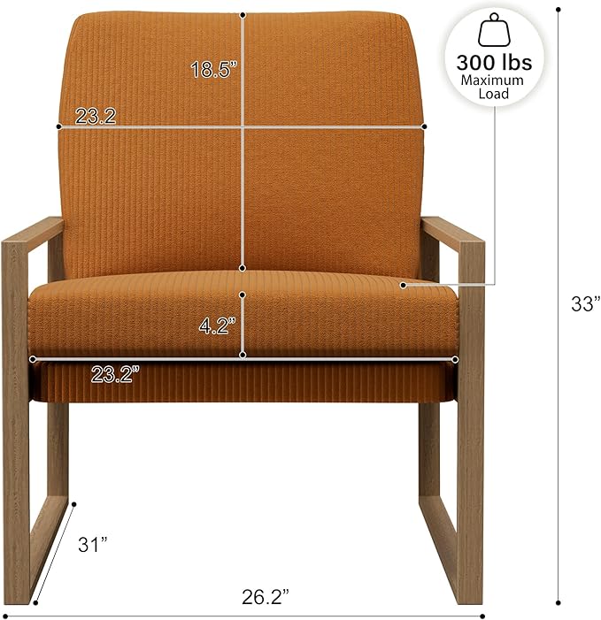 BELLEZE Modern Mustard Yellow Accent Chair Mid-Century Corduroy Upholstered Lounge Chair Wooden Frame Armchair for Living Room Bedroom or Office Comfortable Padded Cushion