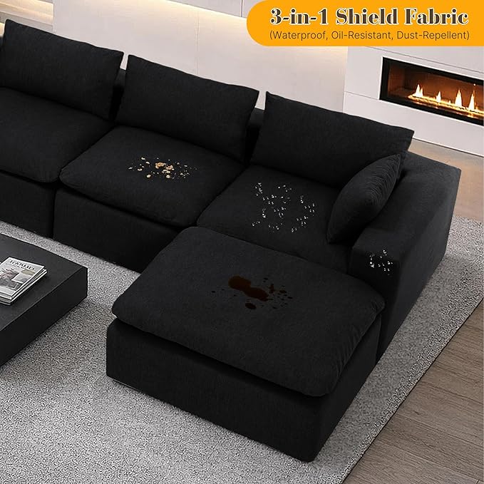 127 Oversized L Shaped Modular Sectional Cloud Couch High Back Boneless Sofa with Deep Seat Upholstered Chenille Fabric No Assembly Required for Living Room