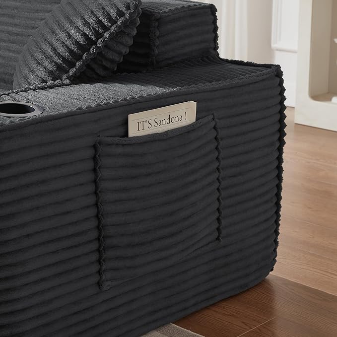 61 Cloud Loveseat Sofa with Cup Holder &amp Side Pocket Corduroy 2 Seater Sofa for Small Spaces Boneless Floor Sofa Couch with Pillow for Living Room Bedroom Apartment (Dark Gray Loveseat Sofa)