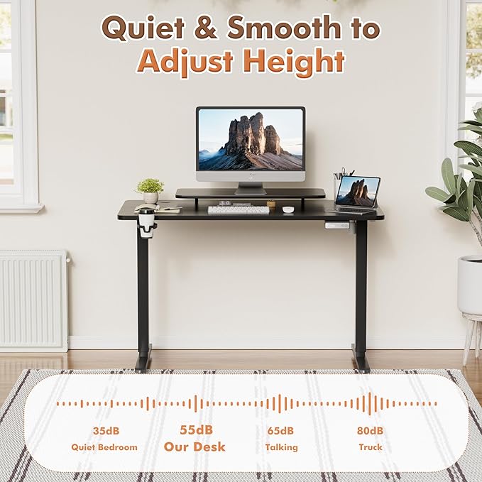 JUMMICO Electric Standing Desk Adjustable Height Desk 47 x 24 Inch with Monitor Stand Home Office Computer Desk (Black)