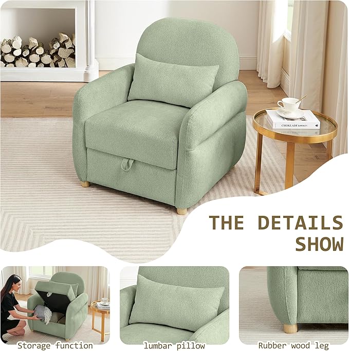 Accent Chairs Set of 2 Living Room Chairs in Chenille Fabric Modern Reading Chair with Storage Function for Living Room Apartment and Compact Spaces (Green)