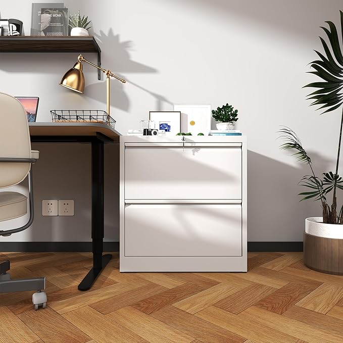 2 Drawer File Cabinet with LockSmall Filing Cabinet for HomeModern Office Under Desk Storage Drawers OrganizerEasy to AssembleWhite