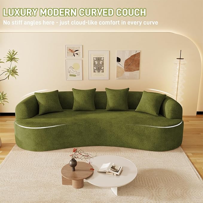 107 Curved Sofa for Living Room Modern Chenille Cloud Couch Sofa Luxury Plush Extra Deep 4-Seater Oversized Boucle Couch for Small Spaces Apartment‌ No Assembly Required Green
