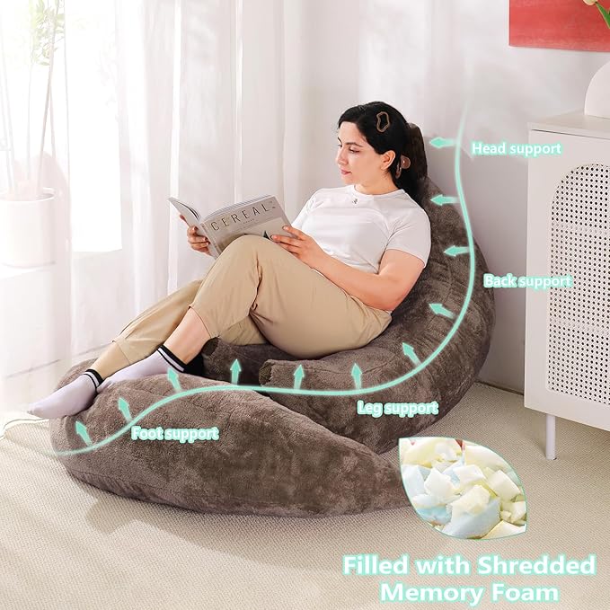 Banana Bean Bag Chair with Ottoman Floor Sofa Bed with Footrest Comfy Convertible Lounger for Teens &amp Adults Plush Couch for Bedroom Living Room or Dorm M-Coffee