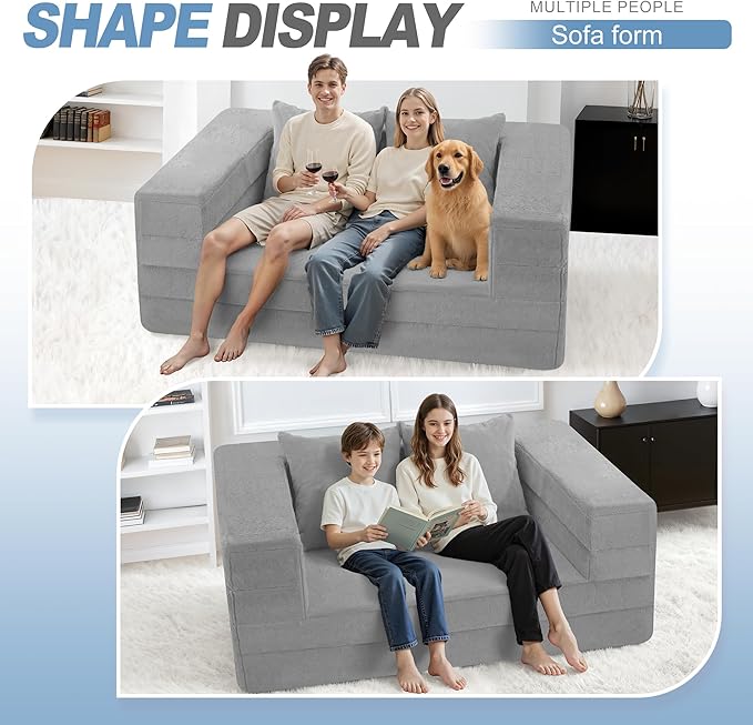 Futon Sofa Bed with Pillow 3-in-1 Sleeper Sofa Bed with Removable Cover Convertible Floor Sofa Bed No Assembly Boneless Couch for Living Room Bedroom