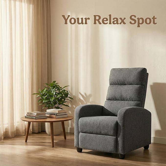 Furnimart Small Manual Recliner Chair for Small Spaces Overstuffed Chenille Reclining Chair with Chunky Cushion Comfortable Single Sofa Recliner for Adults Living Room Bedroom Home Theater Gray