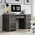 RedLemon 60 Executive Desk with DrawersWood Home Office Desk Featuring Keyboard TrayCharging StationFile Drawer Storage Cabinetfor Work and Study (Dark Rustic Oak)