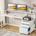 Tribesigns 63 Inch Computer Desk with File Drawer Cabinet Ergonomic Office Desk with Monitor Stand Computer Table with Printer Space Wood PC Table Workstation Desk for Home Office White