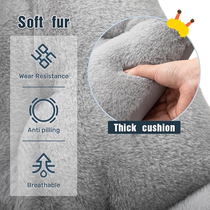 HollyHOME X-Large Saucer Chair with Foldable Ottoman Comfy Oversized Folding Chair and Folding Footrest Stool Set Faux-Fur Reading Chair and Footstool for Living Room Bedroom Grey Chair&ampStool