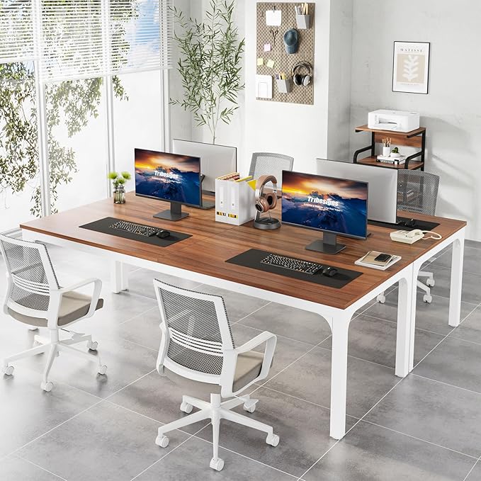 Tribesigns 78.7 Inches Extra Long Computer Desk 2 Person Desk Double Long Desk Workstaion for Home Office (Walnut+White)
