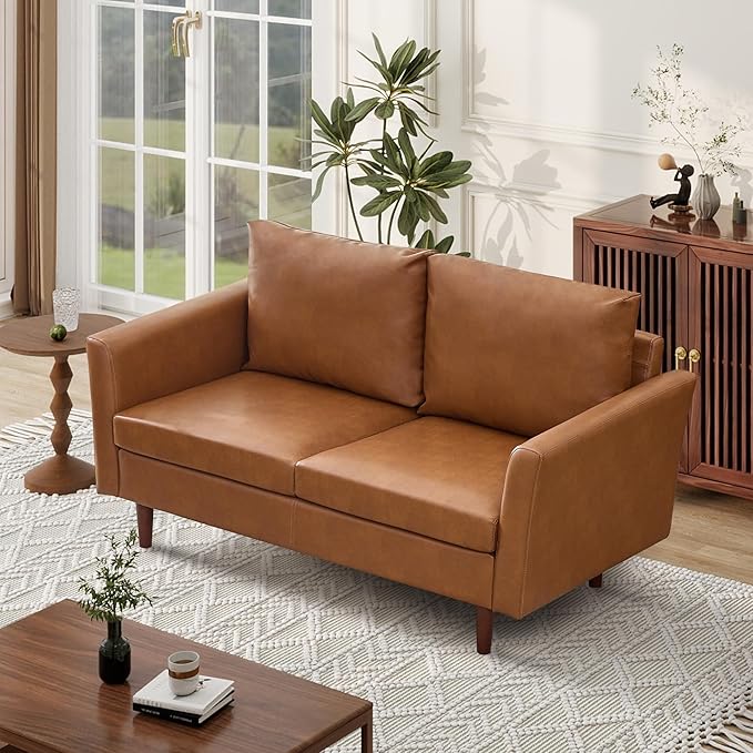 Tbfit Loveseat Faux Leather Sofa Couches for Living Room Bedroom &amp Office Brown