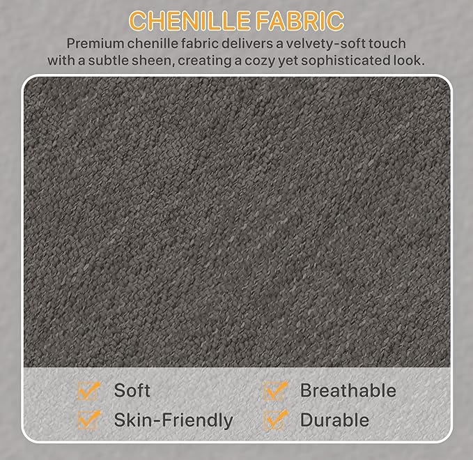 Chenille Swivel Chair 30.7 W Modern Accent Upholstered Chair Single Sofa Armchair for Office Living Room Bedroom Dark Grey.