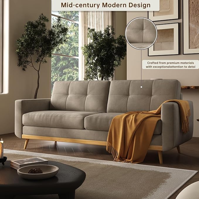 67.7” Loveseat Sofa Mid Century Modern Decor Love Seat Couches for Living Room Button Tufted Upholstered Small Couch for Bedroom Solid and Easy to Install Furniture (Light Grey 67.7inch)