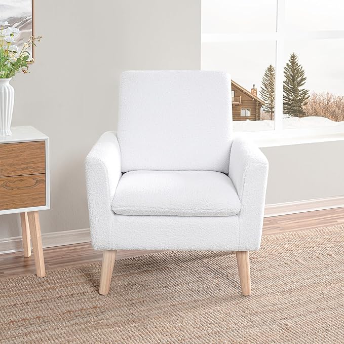 Naomi Home Frida Modern Accent Chair with Plush Fabric Ergonomic Indoor Lounge Chair Comfy Arm Chair for Bedroom &amp Living Room Chairs with Oak Legs and Thick Cushioning