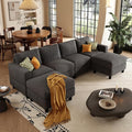 101 Inch Oversized Corduroy Sectional Sofa U Shaped Sectional Sofa with 2Ottomans 6 Seater Convertible Corduroy Sofa Comfortable Living Room Couch (Dark Gray 4 Seat with 2 Ottoman)